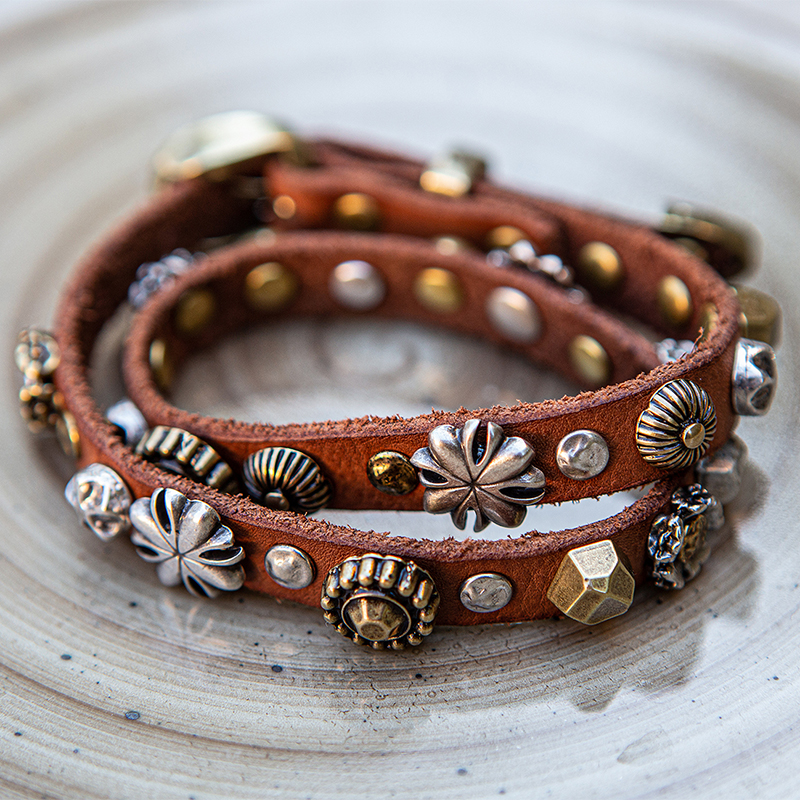 bracciale con doppio giro in pelle cognac